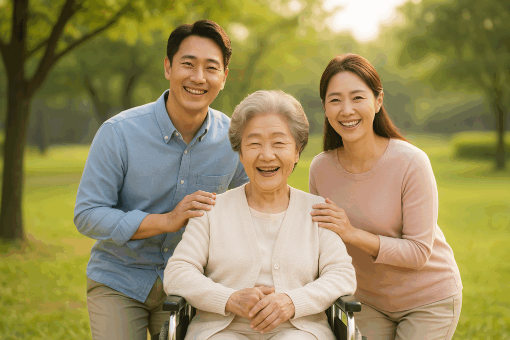 웃고 있는 어르신 가족